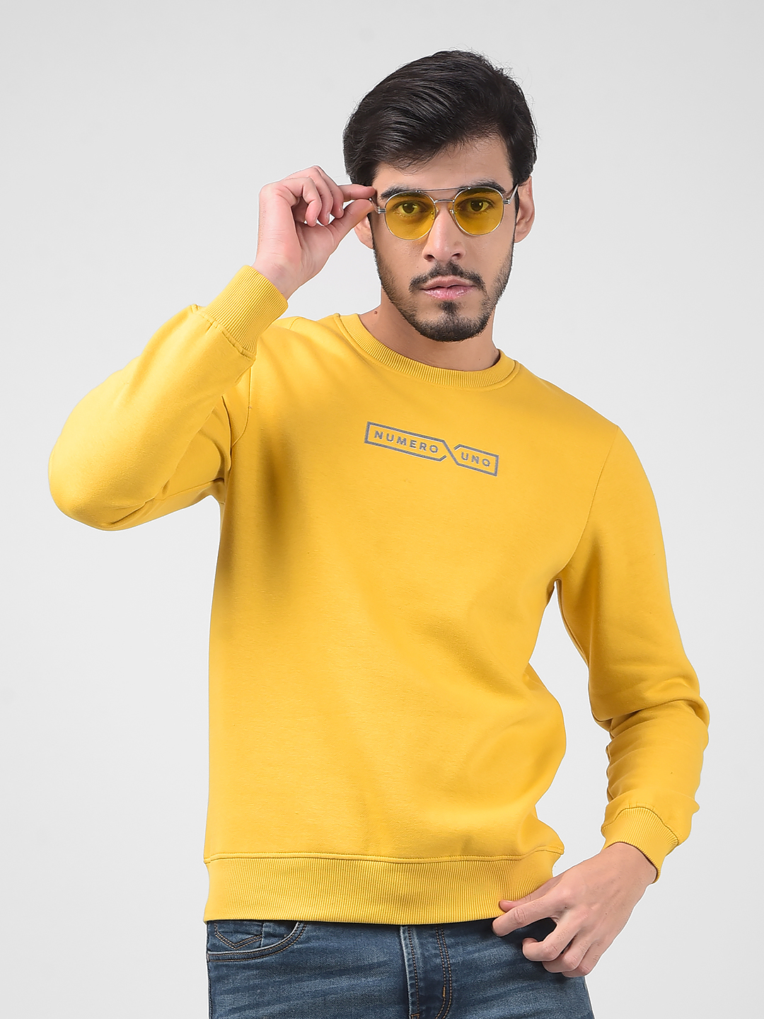 Numero Uno Men Typography Yellow Sweat Shirt